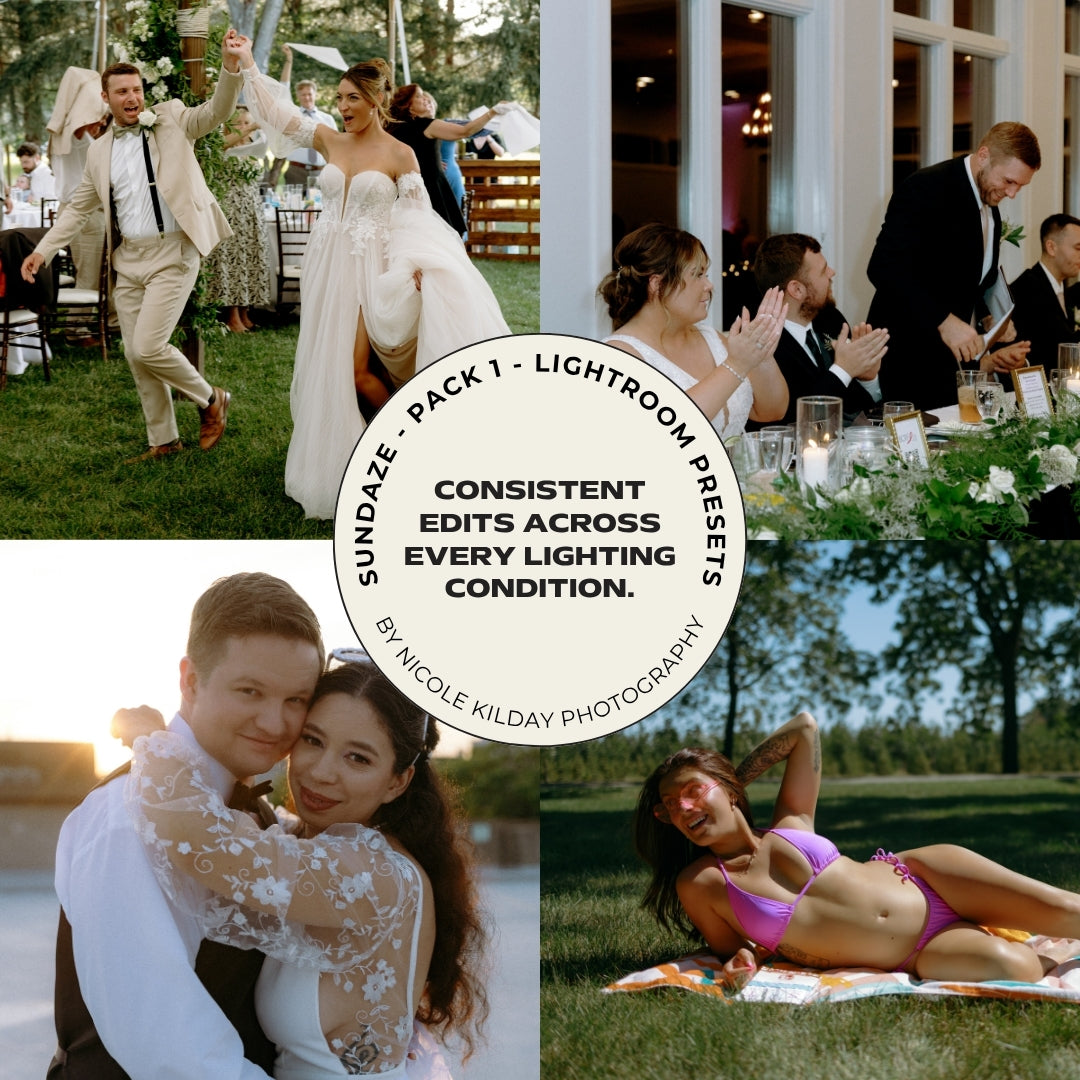Sundaze Pack 1 Lightroom presets for wedding and family photographers — consistent edits across every lighting condition, by Nicole Kilday Photography
